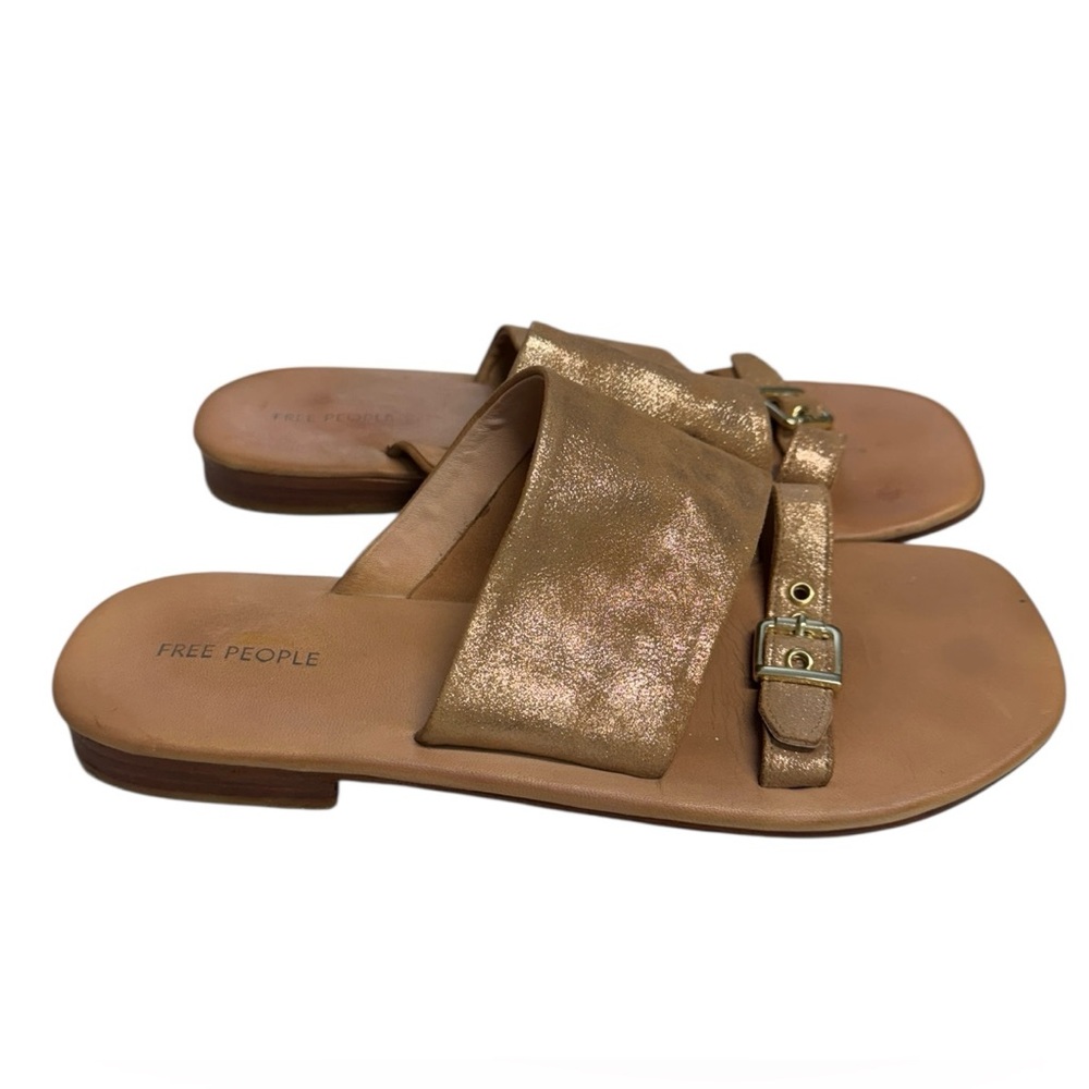 Free People Milia Shimmery Rose Gold Slip-On Slide Sandals Size 7.5